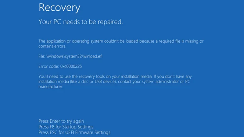 Tampilan layar Windows Error Recovery pada komputer