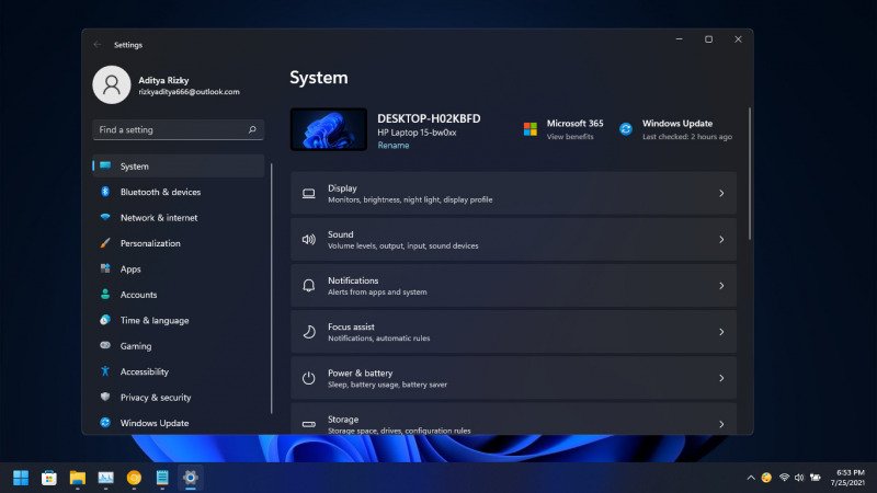 Cara melihat spesifikasi laptop PC melalui menu Settings Windows