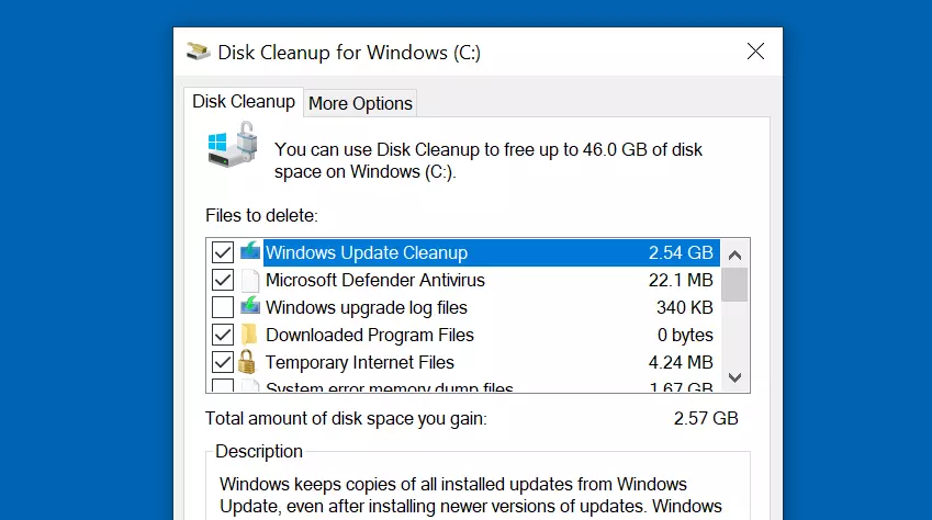 Menghapus file sistem menggunakan fitur bawaan Disk Cleanup