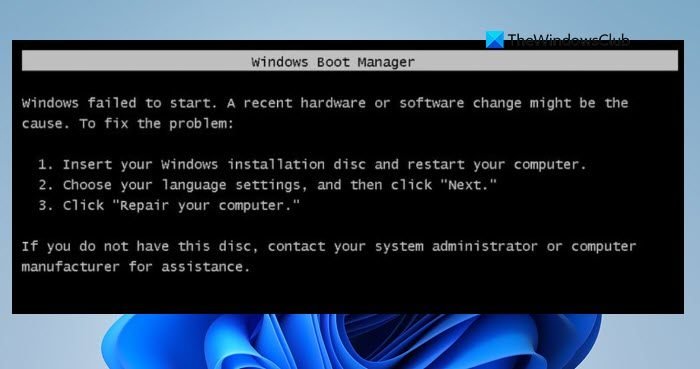 Tampilan layar hitam dengan pesan Windows failed to start di monitor PC