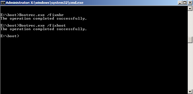 Proses pengetikan perintah bootrec di jendela Command Prompt