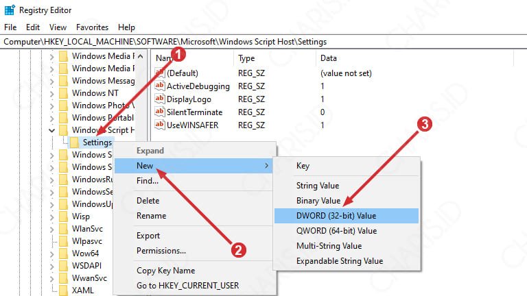 Mengubah nilai Enabled menjadi 1 di Registry Editor Windows