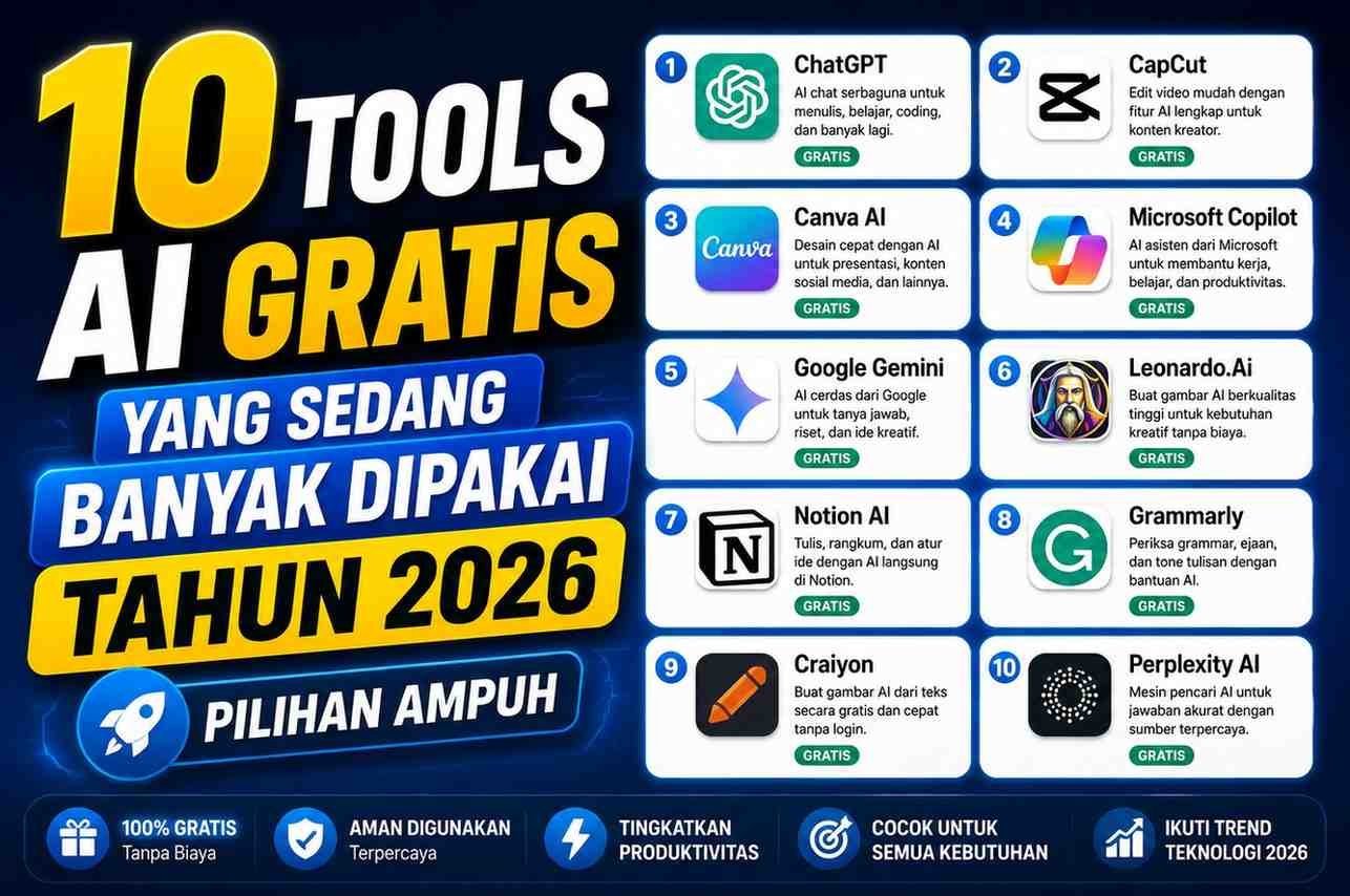 10 Tools AI Gratis yang Sedang Banyak Dipakai Tahun 2026: Pilihan Ampuh