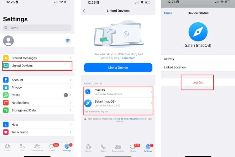 Cek fitur perangkat tertaut untuk melihat tanda akun WhatsApp dibajak.