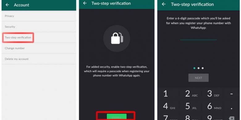 Mengaktifkan PIN Two-Step Verification untuk mengamankan WhatsApp.