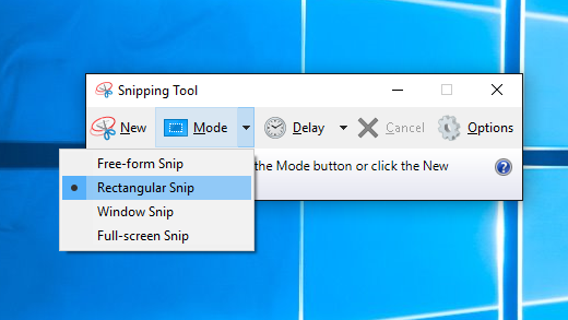 Antarmuka aplikasi Snipping Tool Windows