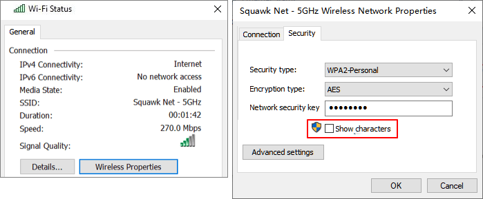 Menu Wireless Properties di Windows
