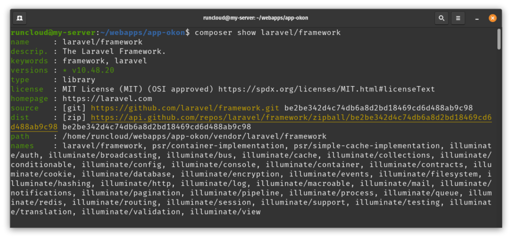 Inspeksi file composer.json pada direktori sistem