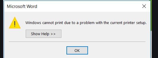 Windows cannot print due to a problem with the current printer setup