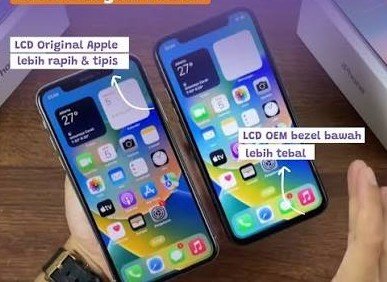 Tampilan layar perbedaan iPhone asli dan HDC.