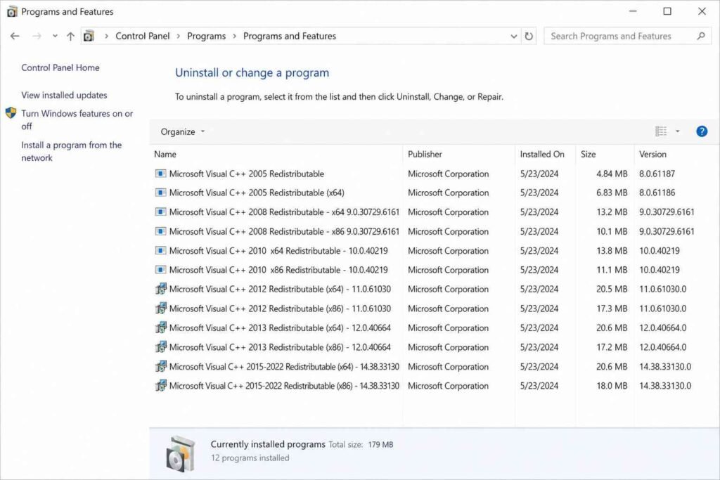 Hapus dan instal ulang Microsoft Visual C++ Redistributable.