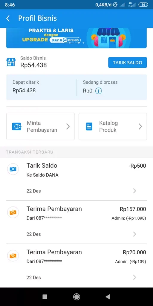 Menu penarikan koin menjadi uang di aplikasi penghasil saldo DANA
