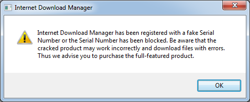 Peringatan IDM has been registered with a fake serial number.